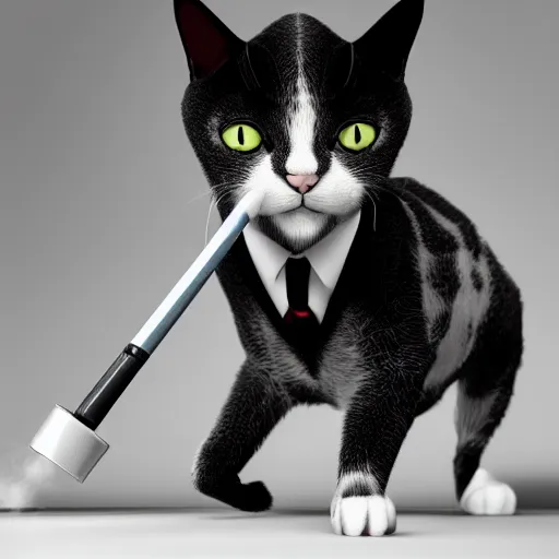 Image similar to a high quality photo of a cat wearing a suit and smoking, render, ultra realistic, cgsociety