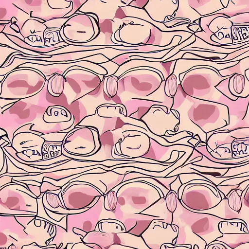 Prompt: abstract pattern, art print, lithography, pink, beige, white, pigs