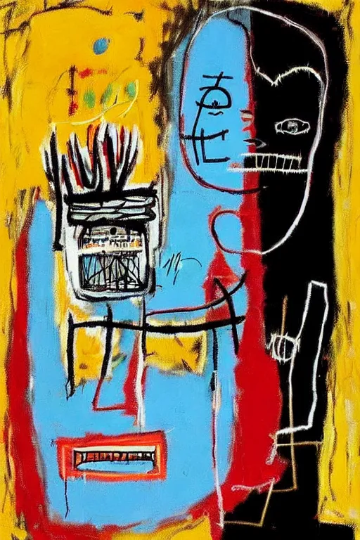 Image similar to a woman inside of an empty light bulb. the woman has wings. by basquiat