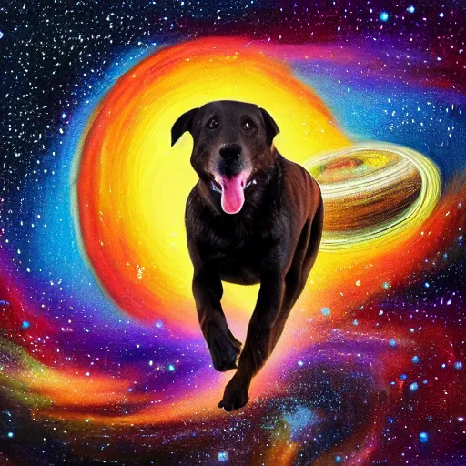 Image similar to a dog running on the universe