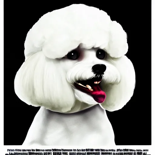 Prompt: bichon frise joker, dog, makeup, movie poster, trending on artstation