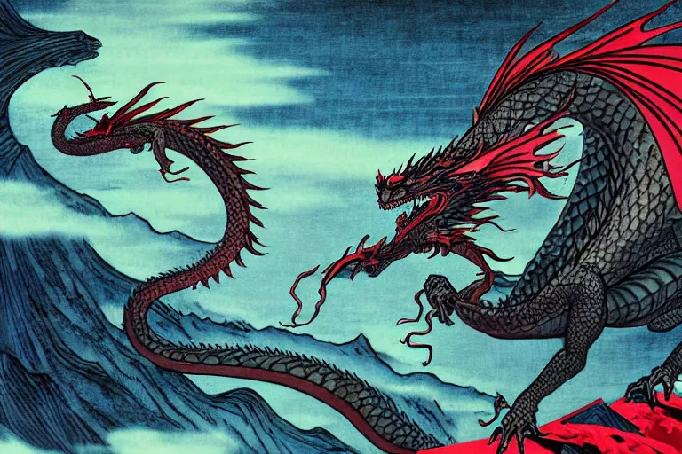 Prompt: dragon rider, photoillustration ink drawing acrylic art digital illustration oil on canvas photorealistic polished sci - fi ukiyo - e david rios ferreira filmic stock photo landscape polished photorealistic