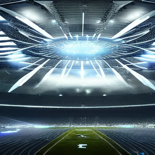 Image similar to a futuristic stadium suspended in intergalactic space, scifi, concept art, 8k