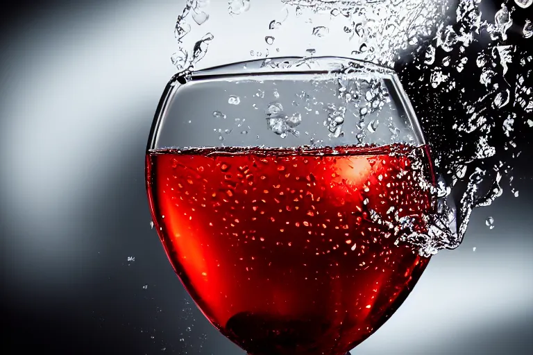 Prompt: a Photorealistic hyperrealistic close up high speed render of a large detailed cherry dropped into a glass full of water creating a splash, beautiful highly detailed droplets, reflections and refractions, dark studio backdrop, Beautiful studio lighting, Nikon Z7, ISO 400, Sigma 85mm f1.4 DG DN, aperture f/11, exposure 1/200, studio lights