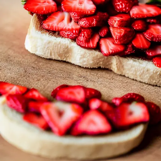 Prompt: a 5 0 mm macro shot of a strawberry and bean sandwich