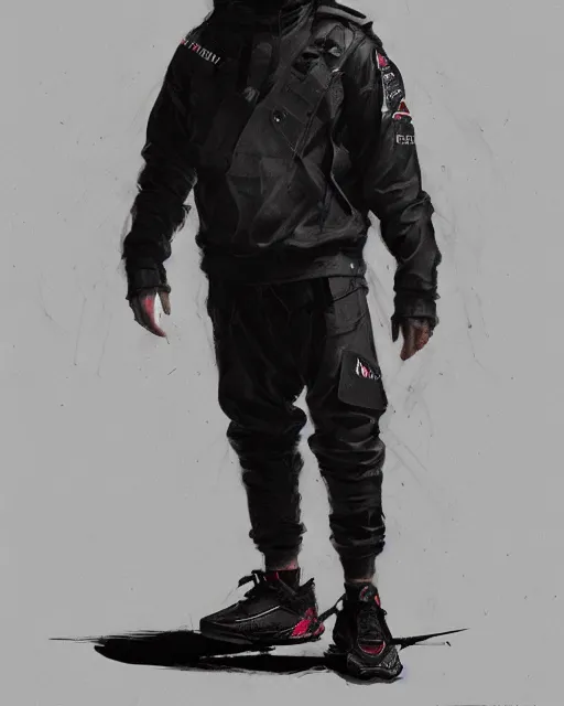 Image similar to Medium shot of a character wearing Nike ACG+Acronym+Riot Division in the style of greg rutkowski