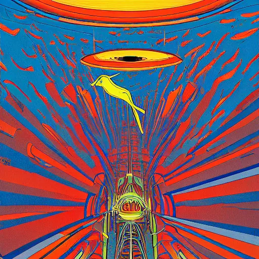 Image similar to A bird's-eye view futurism by jean giraud detailed illustration