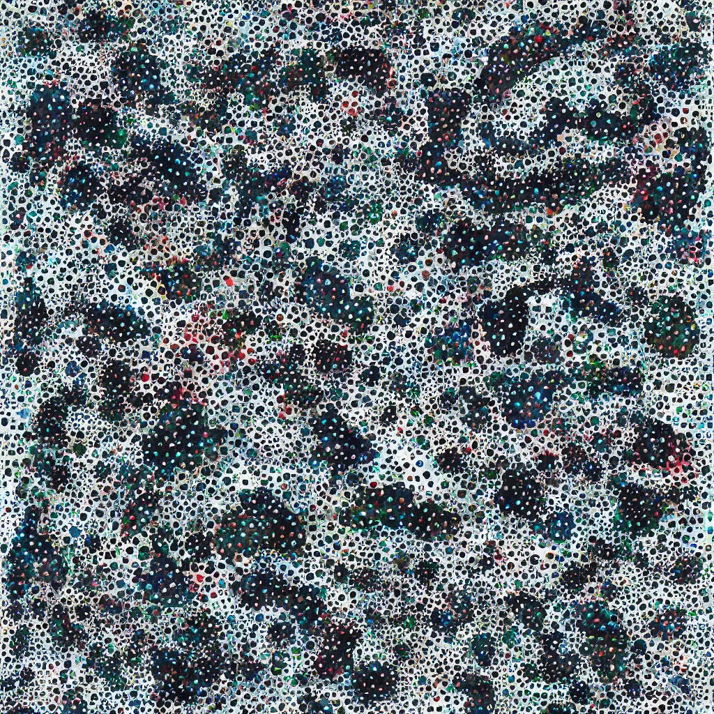 Image similar to camo made of teeth, smiling, abstract, rei kawakubo artwork, cryptic, dots, stipple, lines, splotch, color tearing, pitch bending, color splotches, hearts, dark, ominous, eerie, minimal, points, technical, old painting