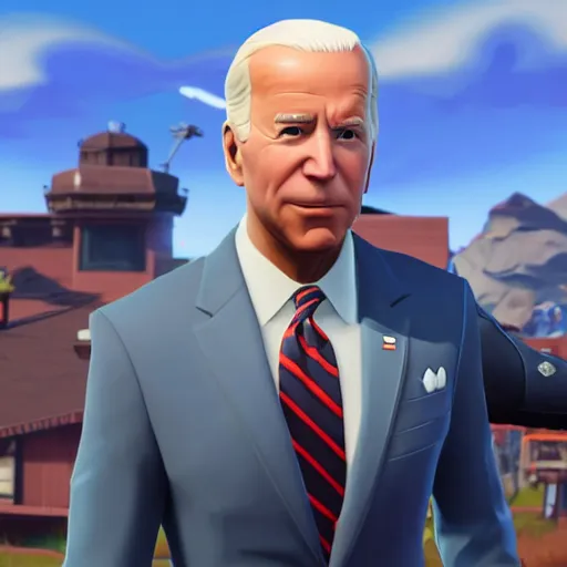 Prompt: Joe Biden in Fortnite, in-game screenshot