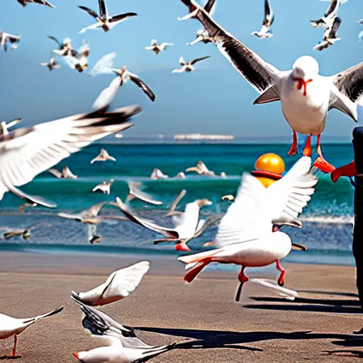 Image similar to mcdonald worker being attacked by seagulls