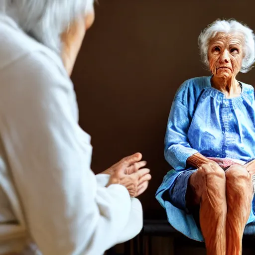 Image similar to an old woman is sitting and waiting for a doctor