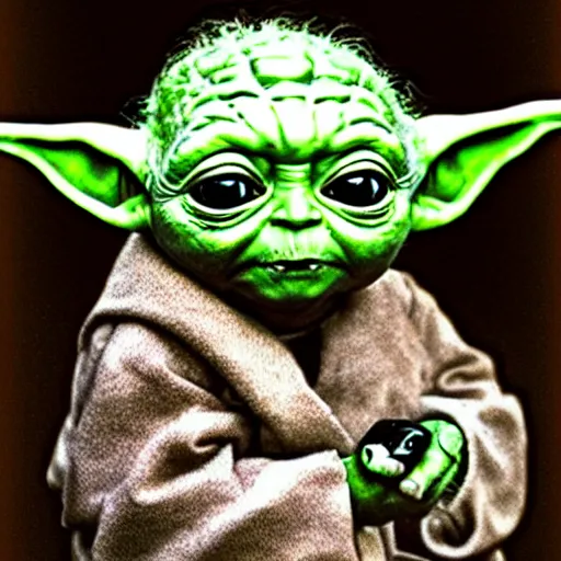 Image similar to baby yoda became bloody ugly lovecraftian degenerate abomination, photo - realistic, color image, 2 k, highly detailed, bodyhorror, occult art, by giger