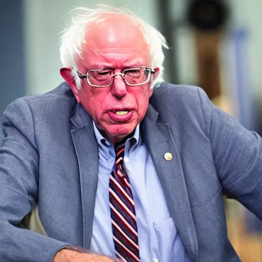 Prompt: bernie sanders in a canadian tuxedo, detailed, photograph