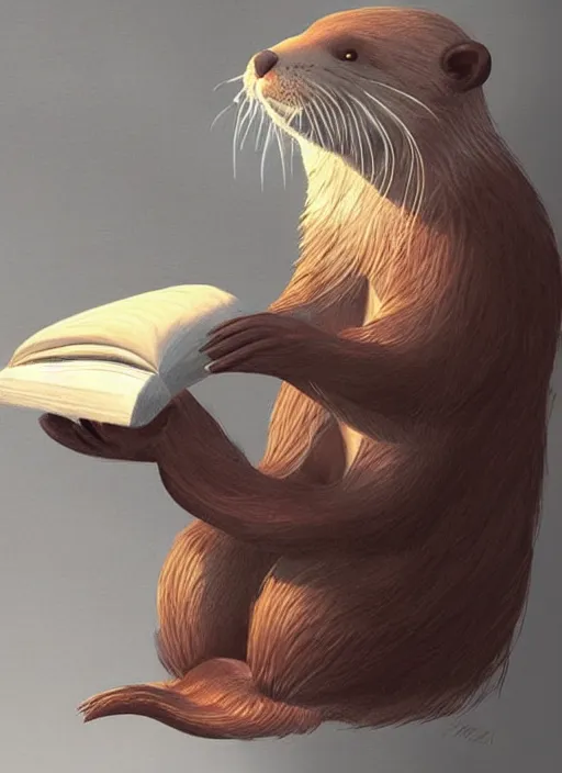 Prompt: cute Otter Student reading a book, unreal 5, concept art, trending on google