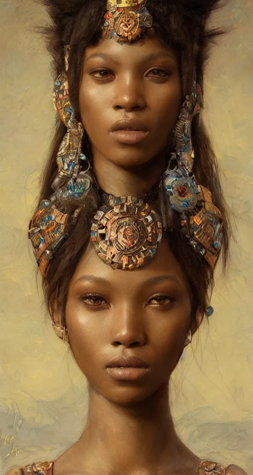 Prompt: a beautiful Zulu princess by Edgar Maxence and Ross Tran