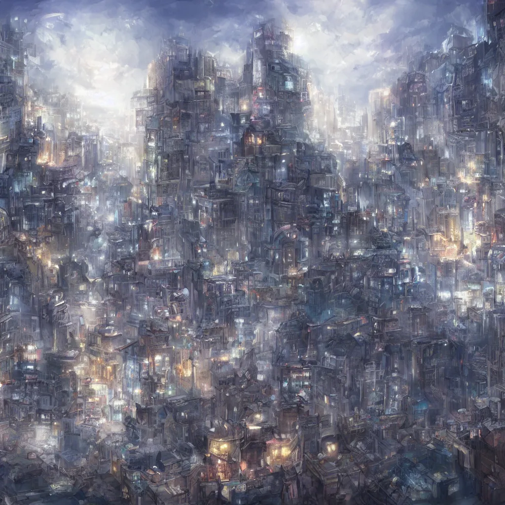 Prompt: god creating a city, concept art, digital painting,