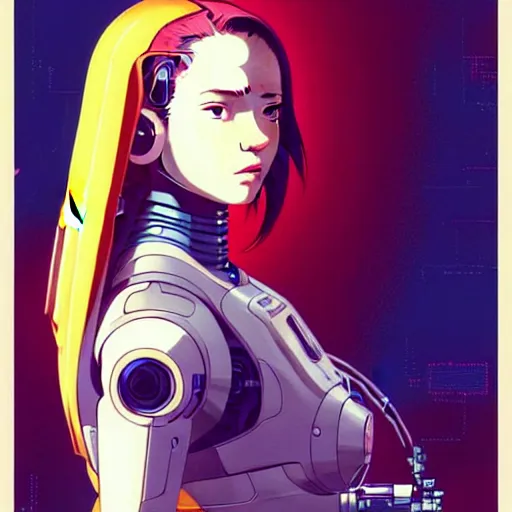 Image similar to side portrait scifi cyborg girl with robotic parts and spacesuit | | head only in center of image, audrey plaza, fine detail!! anime!! realistic shaded lighting!! poster by ilya kuvshinov katsuhiro otomo ghost - in - the - shell, magali villeneuve, artgerm, jeremy lipkin and michael garmash and rob rey