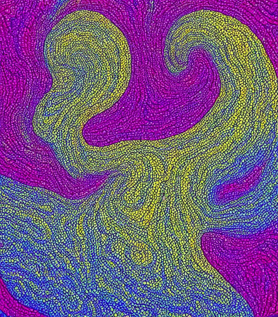 Prompt: a painting of the perfect, symmetrical wave, lineart!, pointilism, low saturation colors, triadic color palette, high detail
