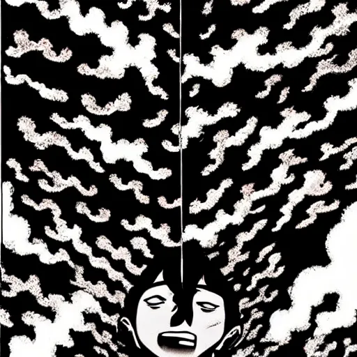 Prompt: manga of countless people falling from sky by junji ito