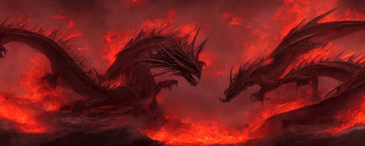 Prompt: red fire breathing dragon, extremely detailed, 8k, concept art, high fantasy