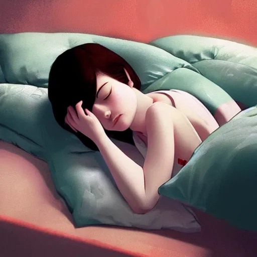 Image similar to little girl in pajama sleeping. digital artwork by ilya kuvshinov, inspired by pixar movies and balthus, highly detailed, realistic