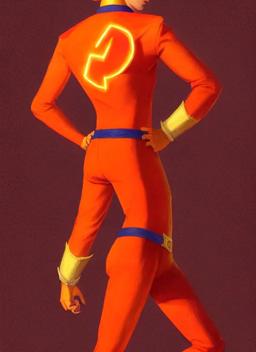 Image similar to teenage archie andrews wearing an orange superhero costume, intricate, elegant, glowing lights, highly detailed, digital painting, artstation, sharp focus, illustration, art by wlop, mars ravelo and greg rutkowski