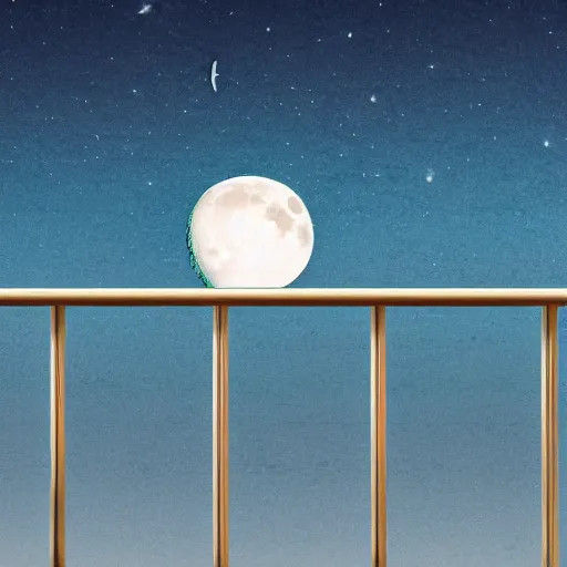 Prompt: cable railing with moon for background