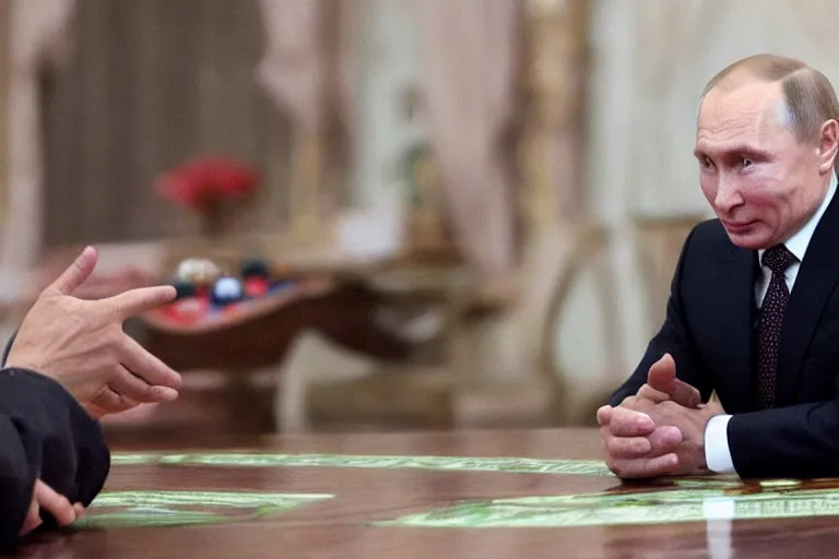 Image similar to Putin playing boardgames, full character, hyper realistic, highly detailed