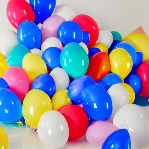 Prompt: plenty of birthday balloons with a smiley face