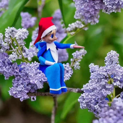 Image similar to a realistic elf is sitting at a close distance, he has a good - natured dreamy look, transparent wings, he is sitting on a beautiful blue flower around a lilac mist c 7. 0