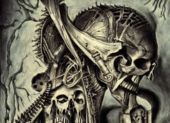 Image similar to the Laughing Skull Chainsaw by H.R. Giger