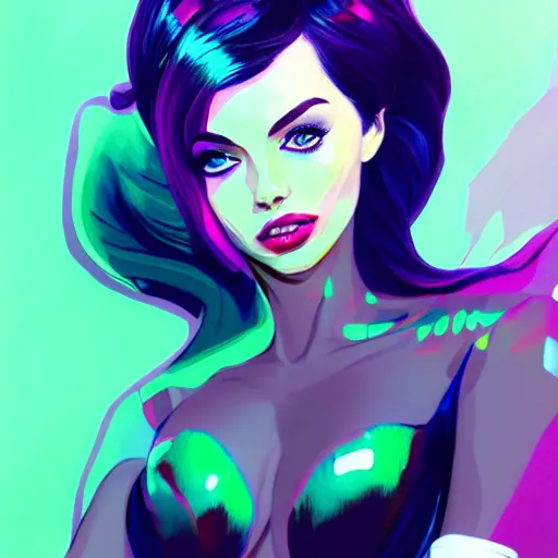 Prompt: amouranth as a luxurious super villain, sexy, sumptuous, elegant, holographic suit, highly detailed, digital painting, artstation, concept art, matte, sharp focus, illustration, art by conrad roset