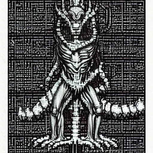 Image similar to dante's inferno by hr giger as pixel art