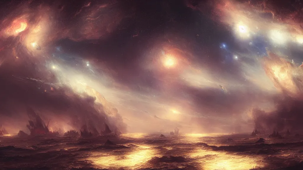 Image similar to a million space drones in a nebula. andreas achenbach, artgerm, mikko lagerstedt, zack snyder 3 8 4 0 x 2 1 6 0