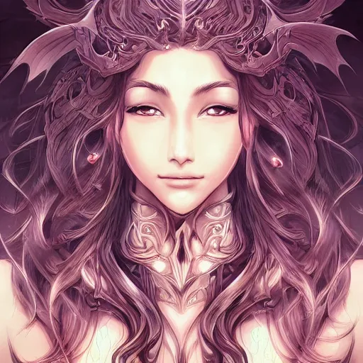 Image similar to judgement dragon, heroine, beautiful, playful smile, detailed portrait, intricate complexity, in the style of Artgerm, Kazuki Tanahashi, and Ross Tran, cel-shaded