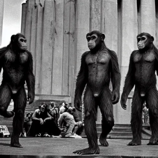 Image similar to still of planet of the apes 1 9 6 8, in cibeles, madrid city