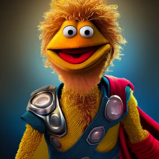 Prompt: stunning award winning hyperrealistic hdr 8 k highly detailed digital painting, trending on artstation of beaker from the muppets as thor