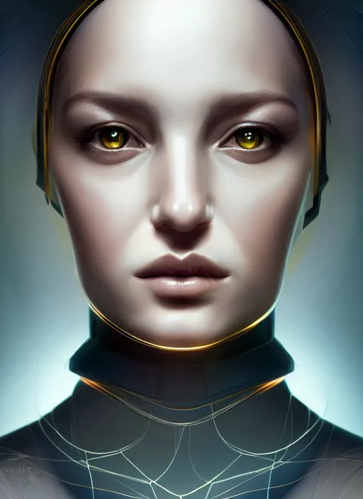 Image similar to symmetry, portrait of female android, intricate, elegant, highly detailed, digital painting, artstation, concept art, smooth, sharp focus, illustration, art by fra angelico and greg ruthkowski