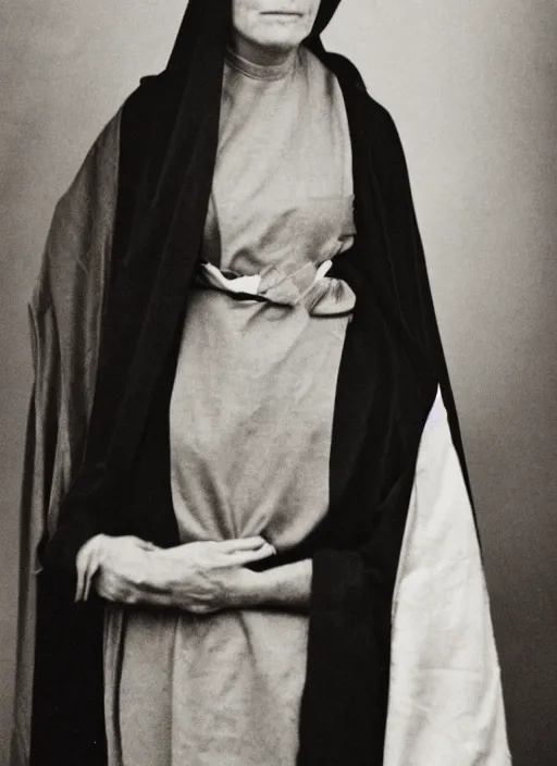 Prompt: a photo of a woman wearing a dark robe