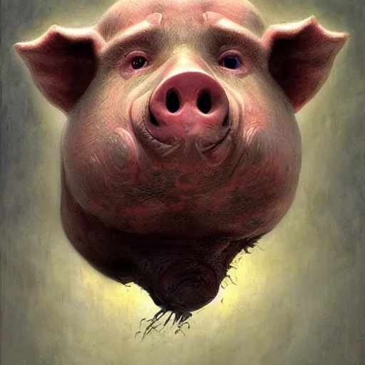 Image similar to anthropomorphic pig, vladimir putin pig hybrid, pig putin face mix, transformation, macabre, horror, by donato giancola and greg rutkowski and wayne barlow and zdzisław beksinski, realistic face, visible face, digital art