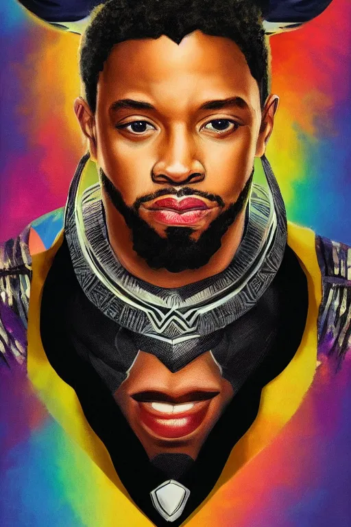 Image similar to portrait of a gay caucasian marvel black panther, award winning portrait