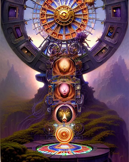 Image similar to the wheel of fortune tarot card, fantasy character portrait made of fractals, ultra realistic, wide angle, intricate details, the fifth element artifacts, highly detailed by peter mohrbacher, hajime sorayama, wayne barlowe, boris vallejo, aaron horkey, gaston bussiere, craig mullins