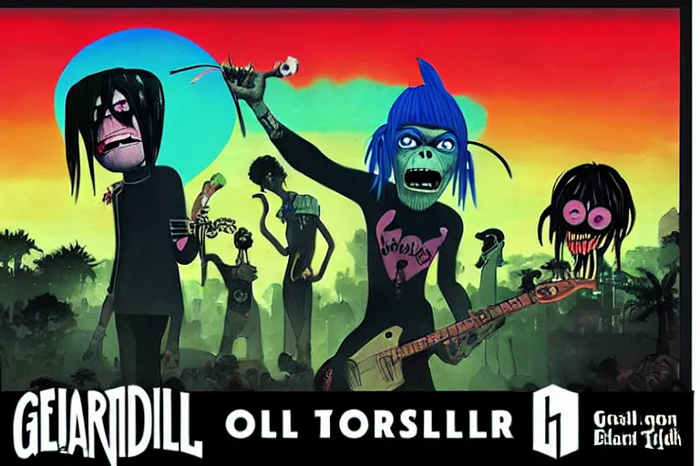 Image similar to gorillaz, elden ring, advertisement