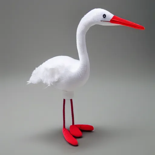 Image similar to plush of a stork wearing an elegant suit