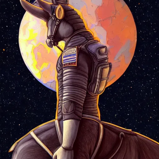 Prompt: illustration man in horse costume cosplay sitting on astronaut beautiful, high detailed, illustration artstation, shaped picture, sci - fi, futuristic