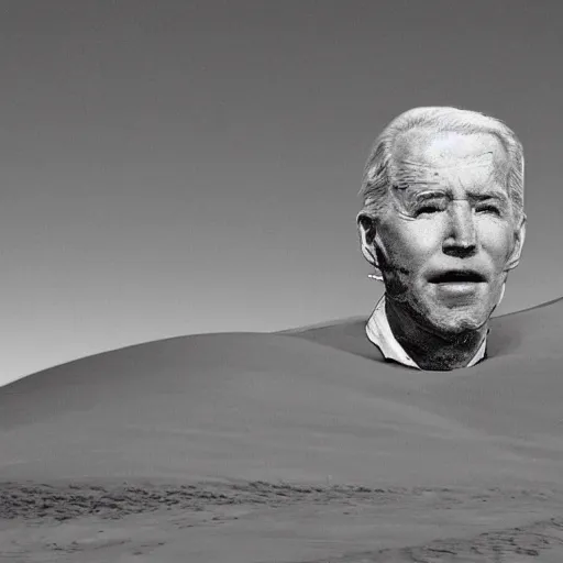 Prompt: dune sandworm with the face of Joe Biden; sand dunes in background, photorealistic, realism