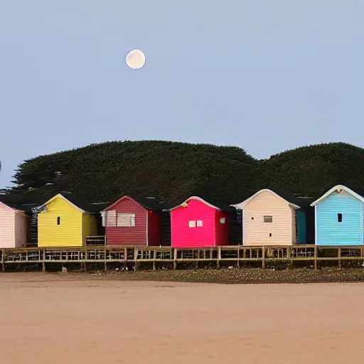 Image similar to there was a lovely orange super moon over the beach huts and the isle of wight