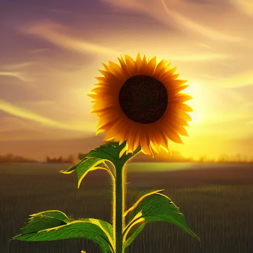 Image similar to a sunflower in the sunset, golden hour, digital art, smooth, ethereal, artstation