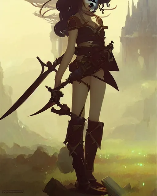 Image similar to fantasy cute elf, whitesmith, huge weapon, mechanical parts, digital painting by krenz cushart, ilya kuvshinov, greg rutkowski, karl spitzweg, intricate background