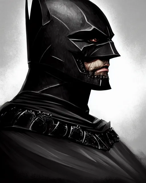 Prompt: a portrait of an old dark knight, grim - lighting, high - contrast, intricate, elegant, highly detailed, digital painting, artstation, concept art, smooth, sharp focus, illustration